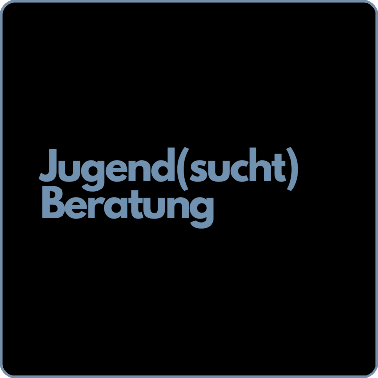 Text "Jugend(sucht) Beratung" auf schwarzem Hintergrund.